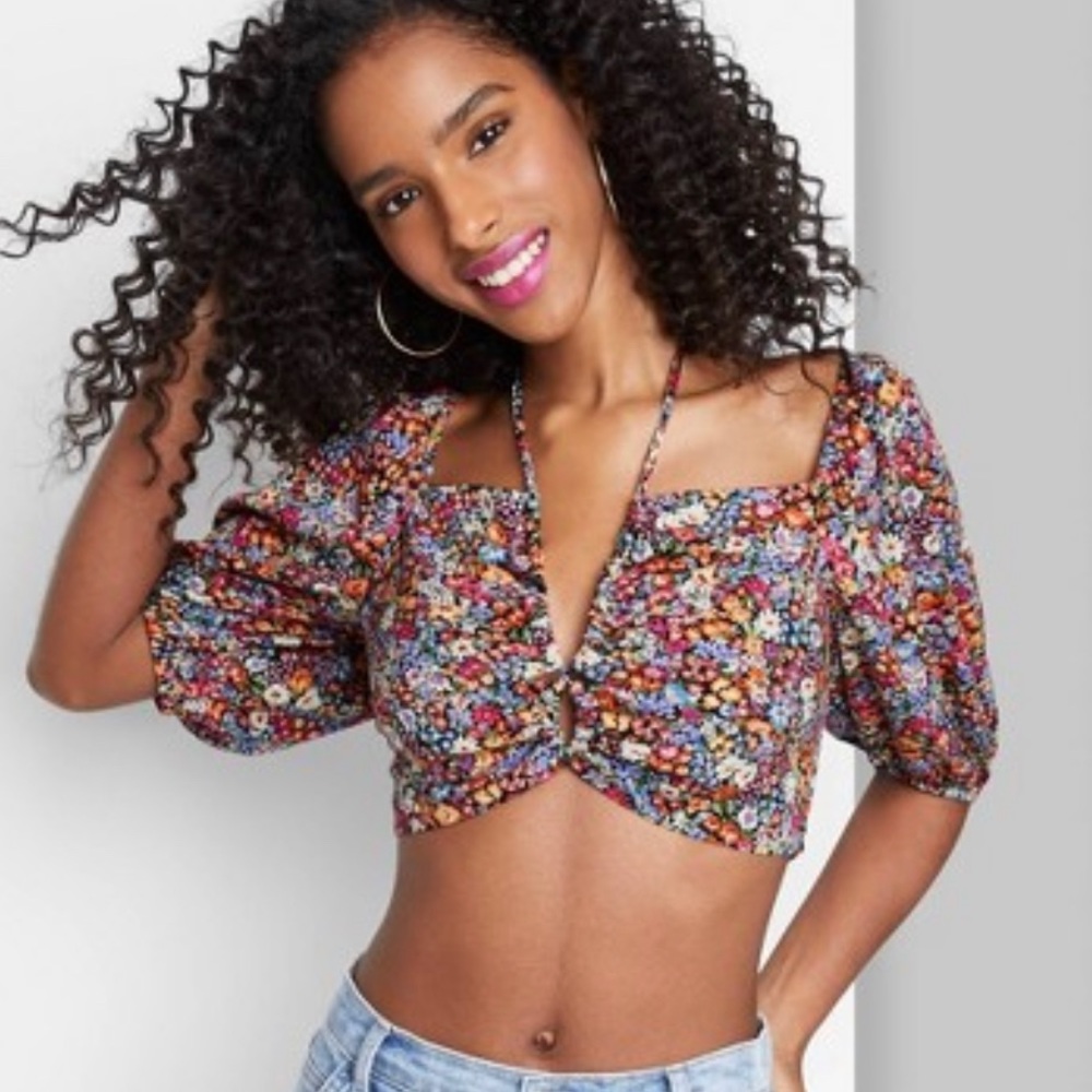 Wild Fable Puff Sleeve Crop Top, Size Small